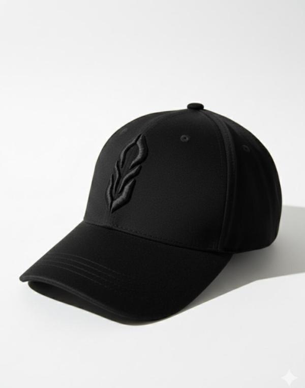 All-black JABCROSS cap with raised tonal leaf-style logo on the front and white JABCROSS embroidery on the back strap.